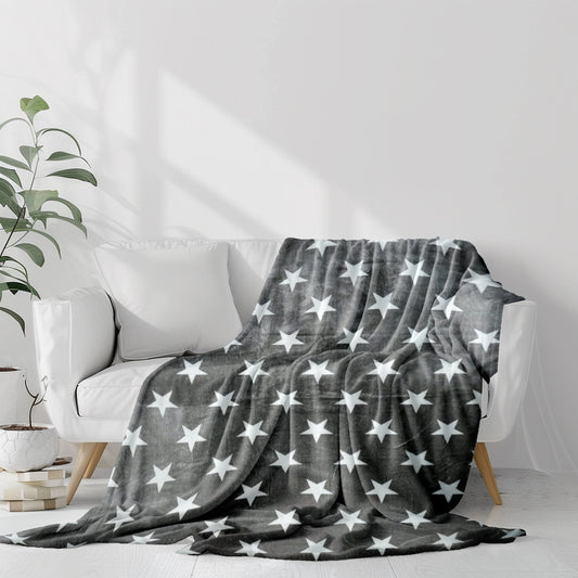 Stelle Grigio | Plaid Flanella Stampata Morbida 240GSM