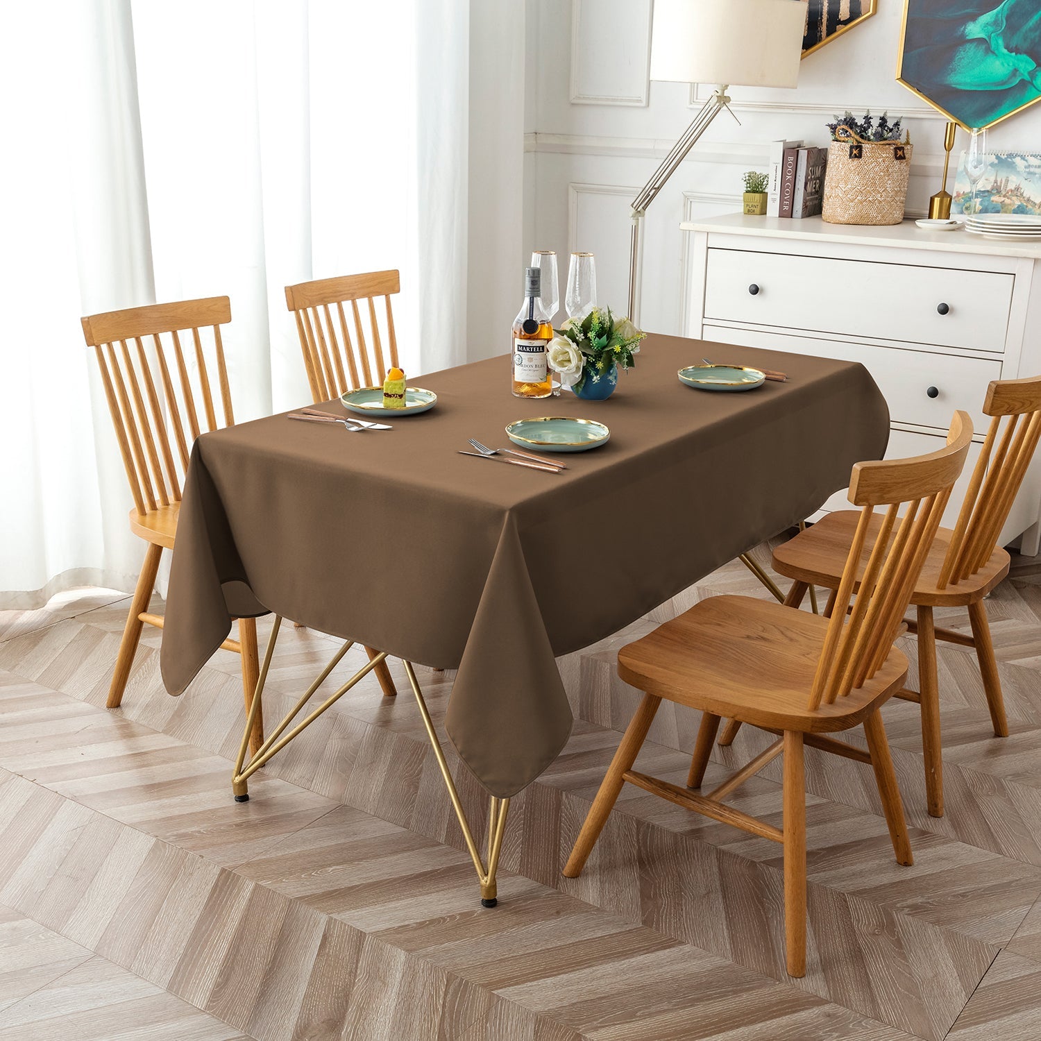 Tovaglia Rettangolare Antimacchia - 140x240 Cm, 100% Poliestere, Colore Beige, Adatta A Tavoli Da 6-10 Persone